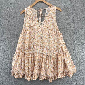 Cato Top Womens Extra Large Orange Floral Sleeveless Tiered Ruffle Tunic Blouse